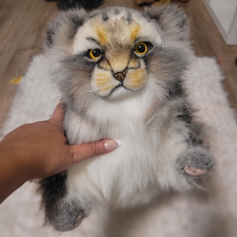 Life Size HANSA Pallas Cat Plushie- Gray and White